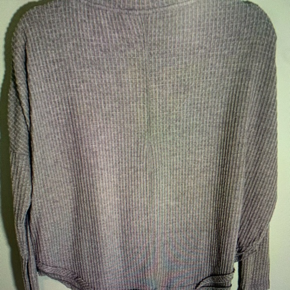 Gray V-Neck Button-Up Women's Sweater - Picture 4 of 8